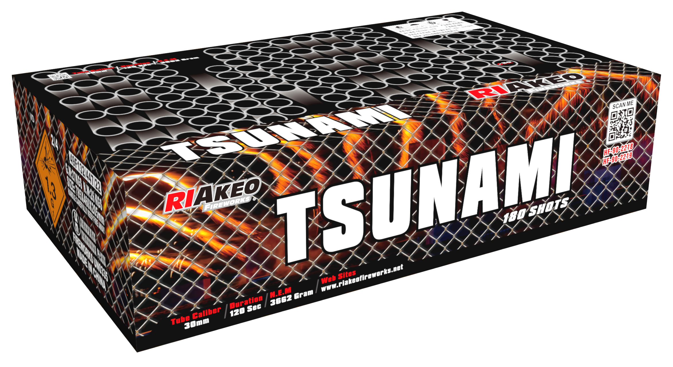 Tsunami Riakeo, Sortiment med 2. stk Compound batterier, 90*2 Skud / 180 skud / 30 MM